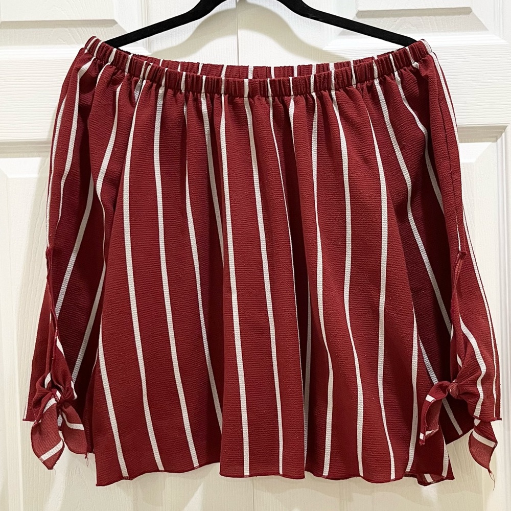Find Me Plus Red White Stripe Off the Shoulder Blouse 1X